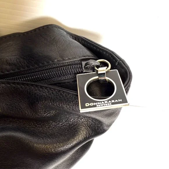 Donna Karan Black Leather Tote w Dust Bag - Picture 7 of 13